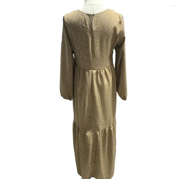 Lässige Kleider, atmungsaktives Abaya-Rundhalskleid, Vintage-Punktdruck, Maxi mit O-Langarm, für Damen, lockerer A-Linien-Stil, großer Saum