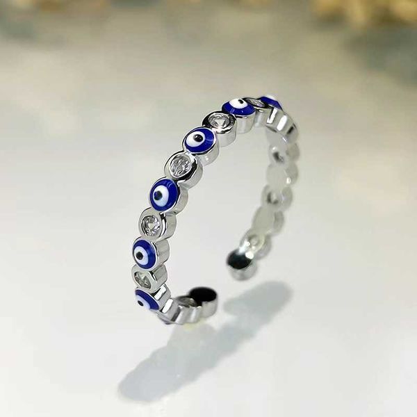 Band Rings Yibaijias New S925 Pure Silver Niche Minimalist Drop Glue Blue Eye Zircon Ring Is a Popular Female Fashion Accessory 4kc6