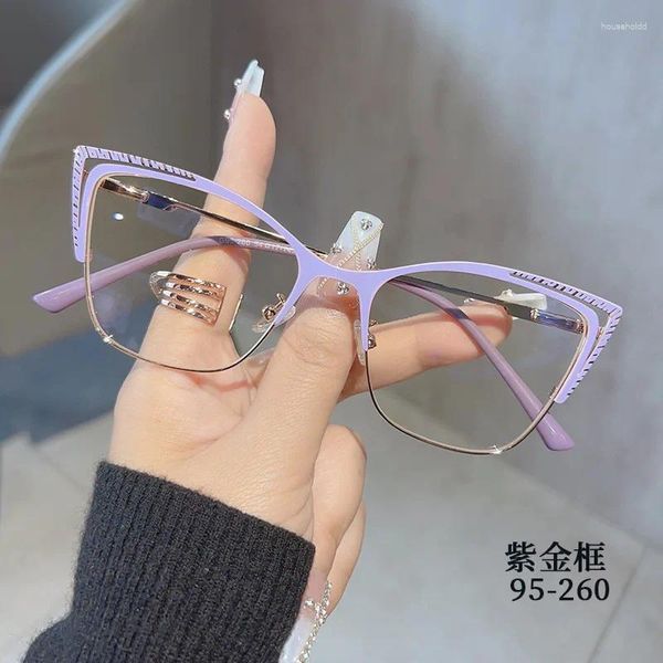 Sonnenbrillenrahmen 2024 Ultraleichtes Metall Cat Eye Brillengestell Mode Damen Markendesigner Optisch Übergroß Klar