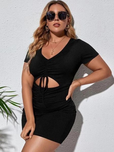 Vestidos casuais 2024 verão mulheres plus size xl xxl xxxl 4xl vestido cordão cortado bodycon