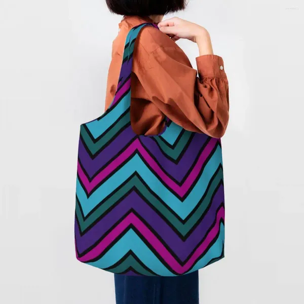 Borse per la spesa Colore Home Zigzag Art Tote Bag Riciclaggio Bohemian Moderno Geometrico Generi alimentari Canvas Shopper Borsa a tracolla Regalo