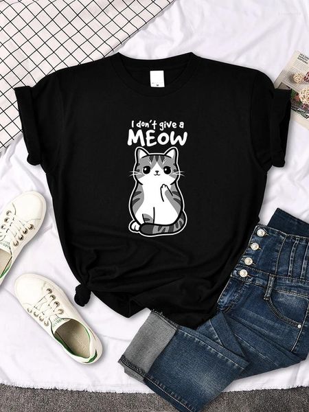 Magliette da donna I Don't Give A Meow Funny Cat Cartoon Animal Print T-shirt Ladys Oversize Comoda Kawaii Top Donna Morbida sulla pelle