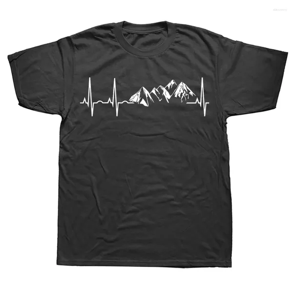 Herren T-Shirts Neuheit Mountain Heartbeat Pulse Line Shirt Klettern Wandern Grafik Baumwolle Streetwear Kurzarm Vatertag T-Shirt Herren