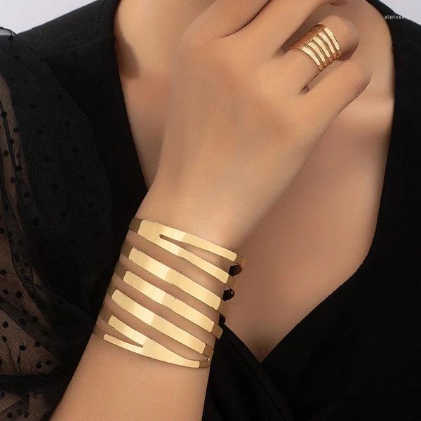 Bracciale rigido in lega di moda con ciondoli a catena rotonda, linea larga, bracciale per donna, braccialetti aperti color oro femminile, gioielli con ciondolo