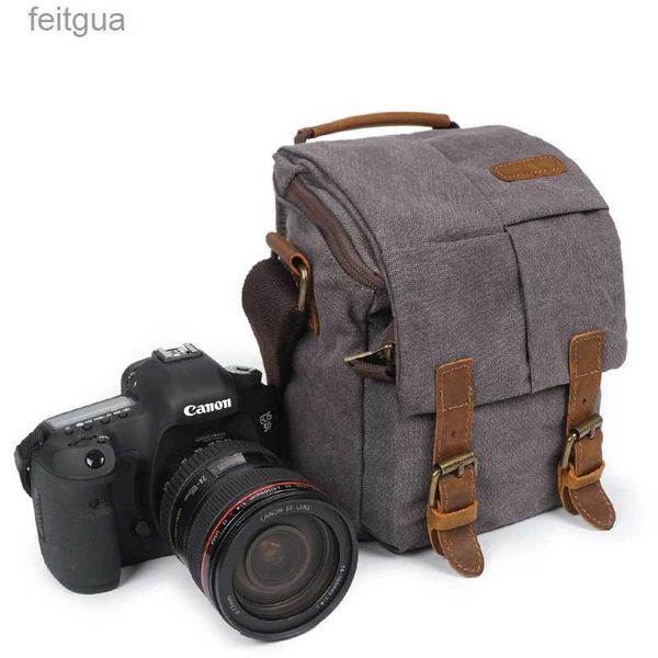 Bolsa para câmera acessórios masculina, bolsa de ombro vintage de lona encerada a óleo à prova de choque bolsa dslr à prova d'água mensageiro crossbody para homens 2020 yq240204