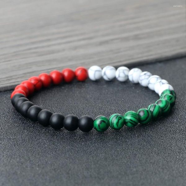 Strand Doğal 6mm Boncuklar Ulusal Bayrak Renk Elastik Bilezik Malakit Kırmızı Taş Buzlar Zincir Patriot Pulsera Takı Hediyesi Toptan