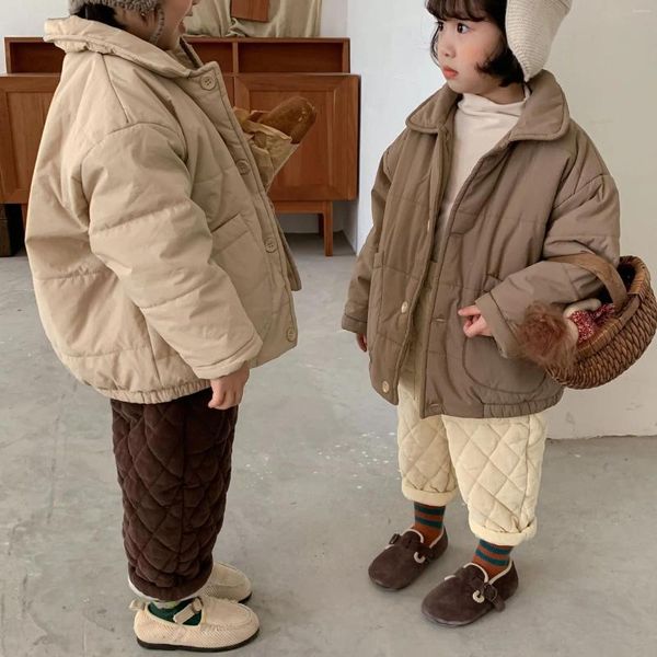 Down 2024 Kış Kızlar Erkekler Rahat Kalın Sıcak Polar Ceket Bebek Çocuk Çocuk Dış Giyim İki Renk