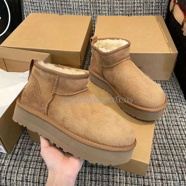 Сапоги Uggskid Mini Boot Platform Tasman Tazz Platform Australia Тапочки Зимние ботинки Snow Mini Boots Короткие меховые ботинки до щиколотки Chesut Комфорт для улицы Унисекс с коробкой 893