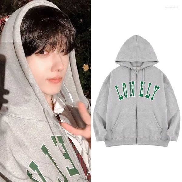 Damen Hoodies Kpop Nct Dream Vocal Concert Same Hooded Lonely Grey Color Langärmeliges Baumwoll-Bp-Sweatshirt Y2K Oversize-Strickjacke mit Reißverschluss