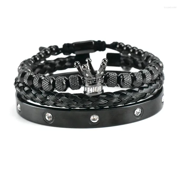 Charme pulseiras luxo micro pave cz coroa romana real homens cristais de aço inoxidável pulseiras casal conjuntos de jóias artesanais