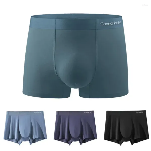 Cuecas 4 pcs homens esportes boxers carta impressão u convexo elástico cintura média cor sólida anti-séptico respirável protuberância bolsa