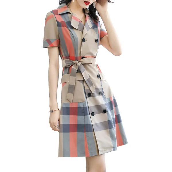 Kleider Plaid Vintage Büro Kleid Anzug Kragen Gürtel Kurzarm Elegante 2019 Sommer Neue Frauen Damen Kleider Plus Größe Vestidos hj297