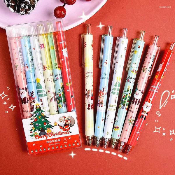 6 Teile/satz Weihnachten Gel Stifte 0,5mm Schwarz Tinte Versenkbare Stift Zum Schreiben Schöne Unterschrift Schule Büro Lieferanten Kinder Geschenke