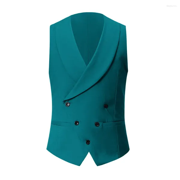 Gilet da uomo Gilet Abito da sposa formale Gilet Slim Fit Giacca verde pavone con 2 tasche a fessura Scialle Risvolto per uomo