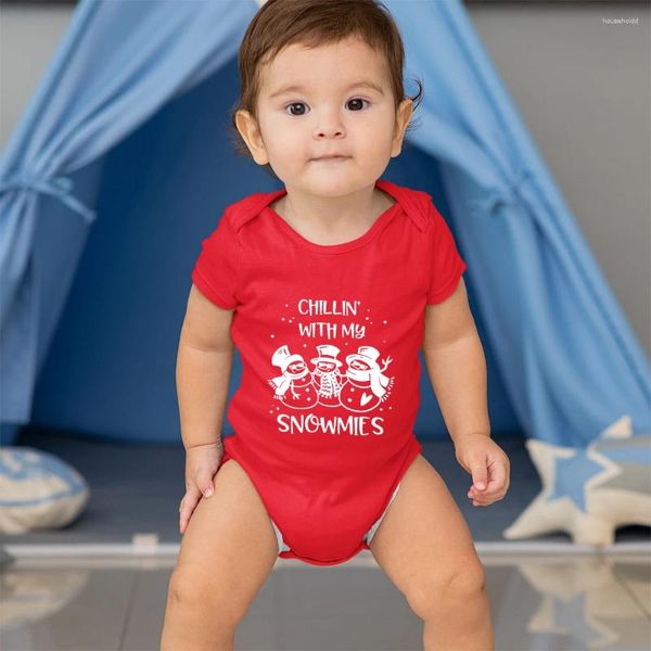 Strampler Frohe Weihnachten Baby Junge Mädchen Kleidung Bodys Niedlicher Cartoon-Schneemann-Aufdruck Red Born Onesies Weihnachtsabend Säuglingsspielanzug Pyjamas