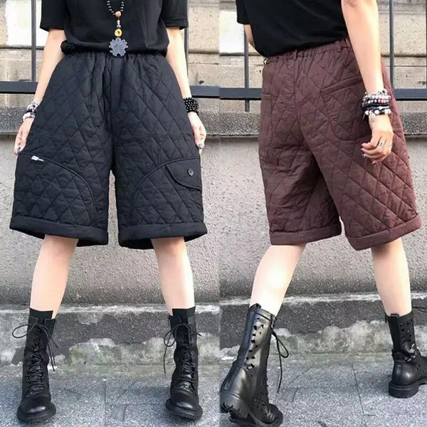 Frauen Hosen Hohe Taille Breite Bein Herbst Winter Baumwolle Gepolsterte Warme Shorts Mode Frauen Casual Damen Schwarze Stiefel