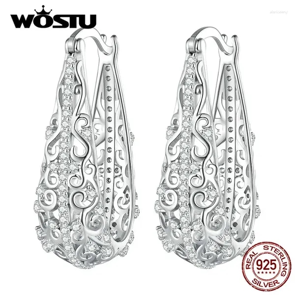 Baumelnde Ohrringe WOSTU 925 Sterling Silber Statement-Schmuck Riesiges Vintage-Muster Hoop Frauen Hochzeit Tropfen Pendientes Weihnachtsgeschenk