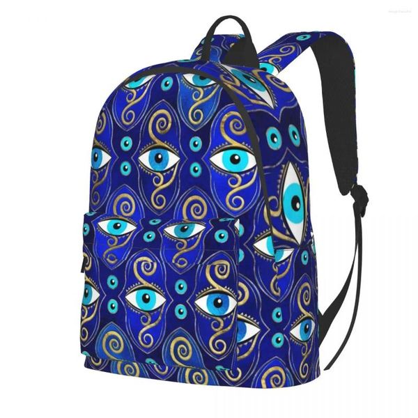 Mochila mau olhado charme padrão olhos gregos mati amuleto faculdade mochilas mulheres estéticas sacos de escola alta colorido grande mochila