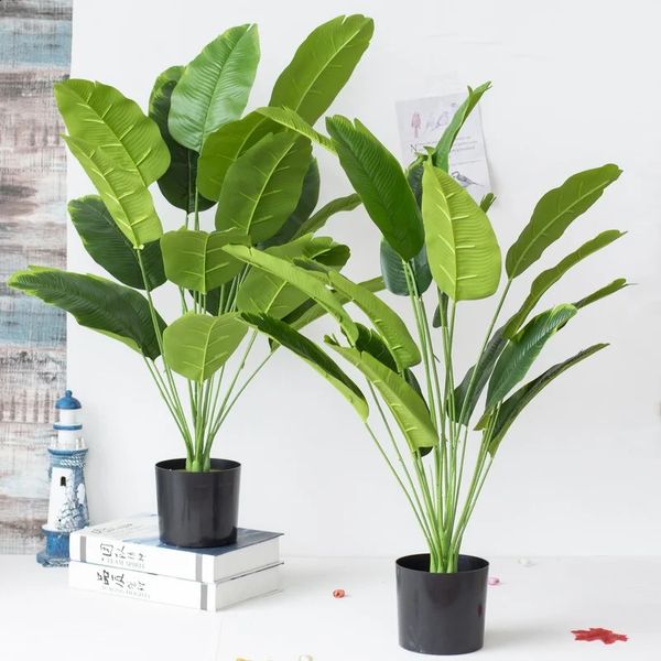 18 cabeças 82cm plantas artificiais verde vermelho folhas de banana casa jardim escritório decorar arranjo de flores acessórios falso 240127