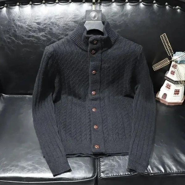 Männer Pullover Stricken Pullover Männlich Plain Kragen Kleidung Schwarz Strickjacke Einfarbig Große Große Größe Wolle Verkauf Produkte 2024 winter