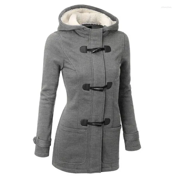 Mulheres Trench Coats Mulheres Zipper Inverno Primavera Grande Grande Senhoras Pulôver Bolsos Bolsos Woll Botão Cap Hoodies Moletons Casaco Casual