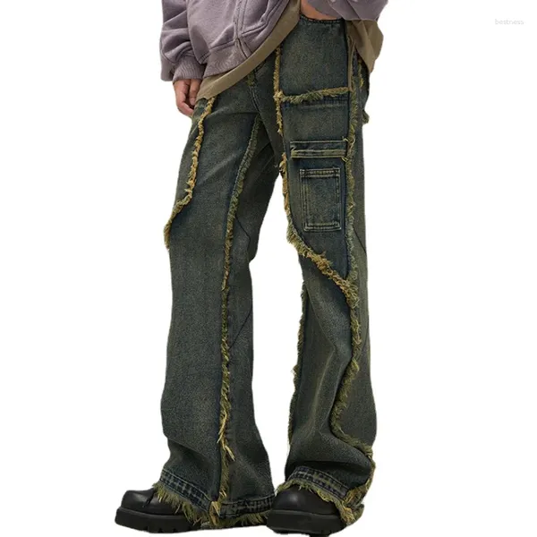 Pantaloni da uomo Design americano di High Street e pantaloni jeans invecchiati di marca di moda retrò nappa Pijie da donna