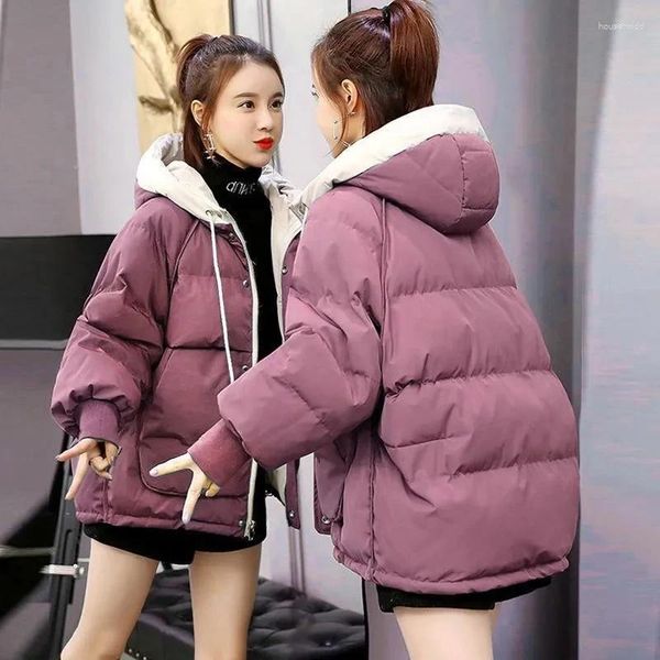 Trench da donna Giacca invernale da donna 2024 Cappotto in cotone addensato caldo Coreano Plus Size Pane sfuso con cappuccio Capispalla di base