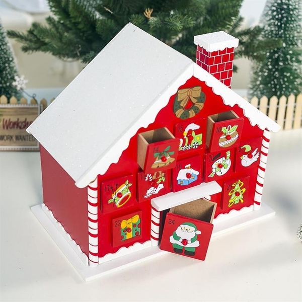 Weihnachts-Adventskalender aus Holz mit Schubladen, Süßigkeiten-Geschenk-Aufbewahrungsbox für Kinder, Weihnachtskalender, Weihnachtsdekoration, Y2010245A