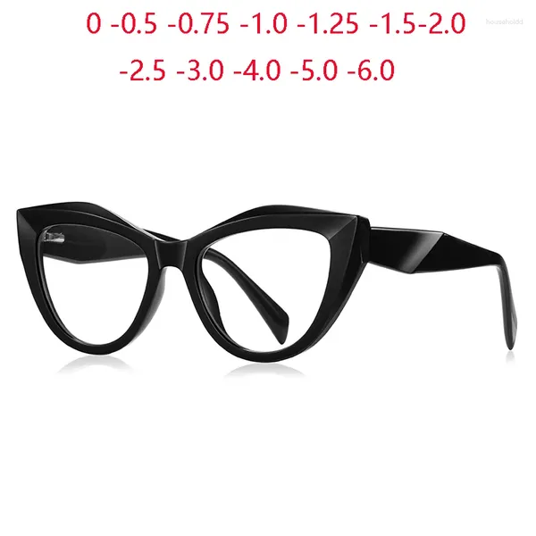 Солнцезащитные очки с защитой от синих лучей TR90, кошачий глаз, близорукие очки для женщин, большая оправа, студенческие очки по рецепту, женские очки 0 -0,5 -0,75 до -6,0