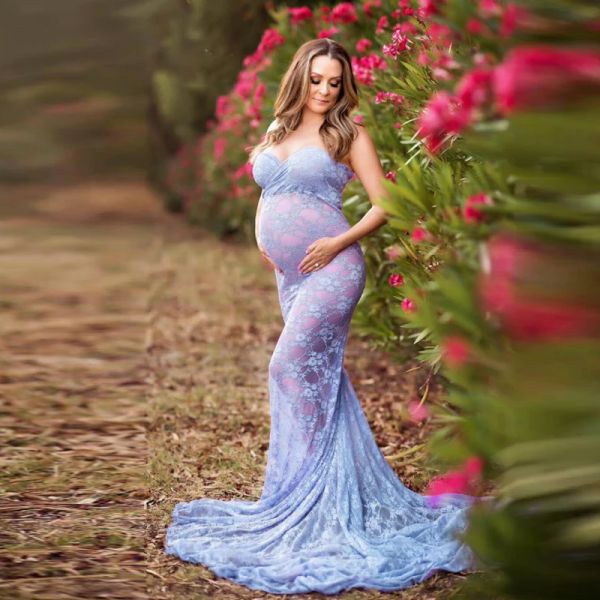 Abiti blu abiti premaman fotografia puntelli fantasia abito gravidanza senza spalline sexy pizzo lungo maxi abito da donna abiti gravidanza