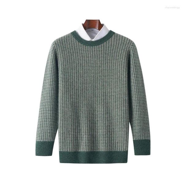 Maglioni da uomo 2024 Puro cashmere girocollo maglione ispessito a contrasto moda allentata casual business autentico top lavorato a maglia di lana