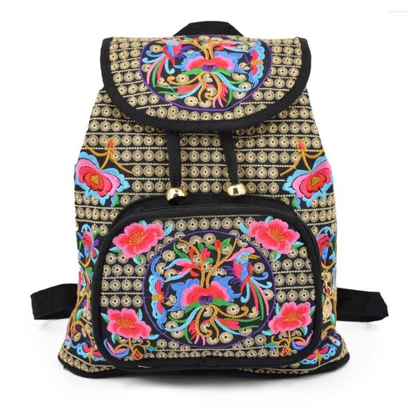 Sacos de escola vintage bordado estilo étnico mochila senhoras elegante artesanal capa compras mochilas para mulheres para mujer