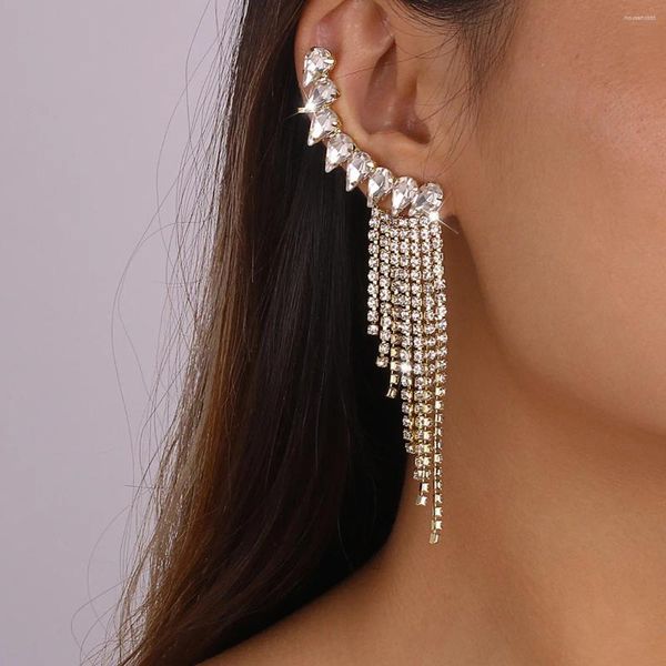 Brincos pendurados 2024 entrada na moda lux strass clipe feminino minoria longa borla gota para jóias QD-18