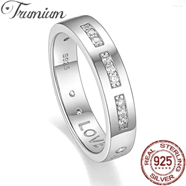 Anelli a grappolo Trumium 5mm S925 Argento sterling Fidanzamento a tutto tondo Zircone CZ Promessa di matrimonio Fasce stupende per donne Uomini