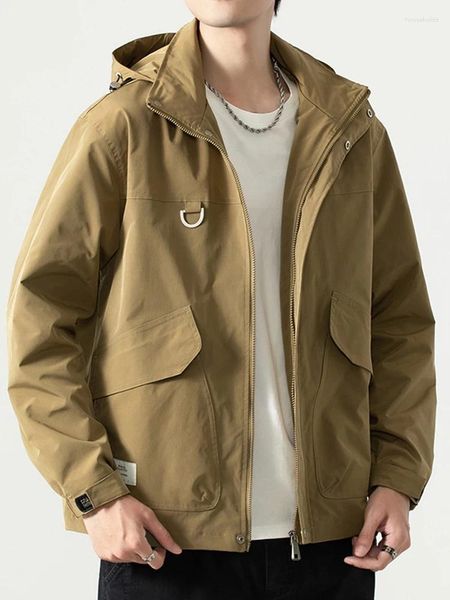 Jaquetas masculinas 2024 Windbreaker com capuz homens jaqueta casual chapéu destacável ao ar livre impermeável e à prova de vento casaco de zíper sólido plus size 8xl