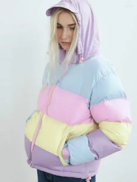 Kadın Trençkotları Merry Pretty Makaron Renkli Kadın Pamuklu Kapüşonlu Yastıklı Kalın Sıcak Kış Ceket Patchwork Dış Giyim Mujers Parkas