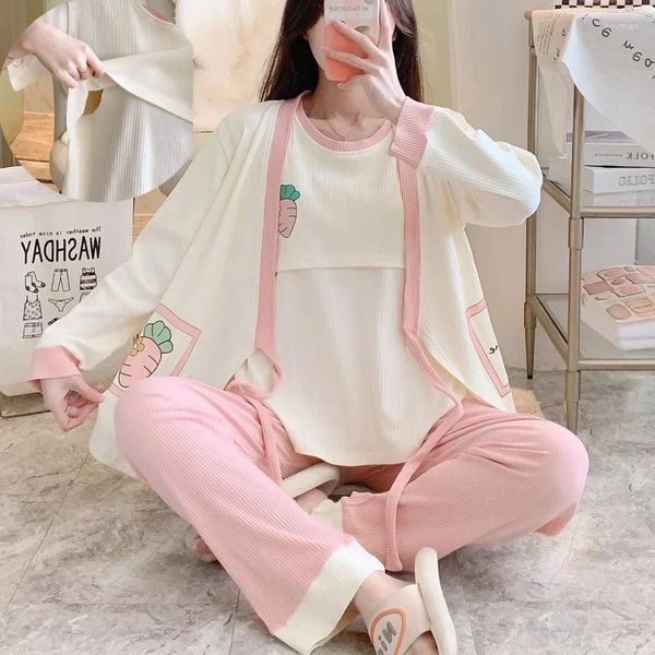 Kadın Hoodies Moda Baskı Laktasyon Üstleri Uzun Kollu Palto Pantolon Giysileri Set Set Doğum Pijamaları Hemşirelik için 3 PCS
