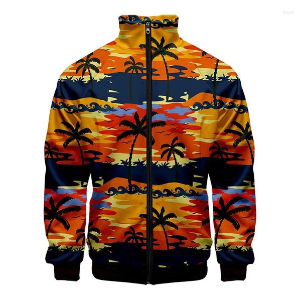 Herrenjacken Hawaiianische Pflanzen 3D-gedruckte Jacke für Männer Cool Street Leopard Graphic Mantel Frühling Herbst Tops Übergroße Reißverschlusskleidung