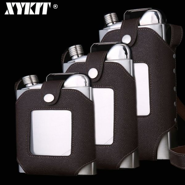 Xykit büyük kapasite 18 26 35oz paslanmaz çelik viski şişeleri kahverengi şeffaf kılıf tokası kalça şişesi erkekler taşınabilir T200111243s