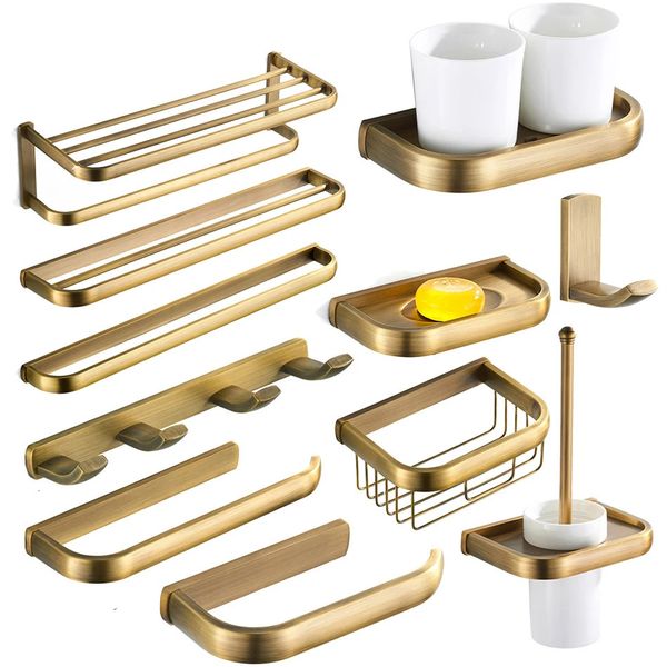 Accessori da bagno in bronzo Set di ferramenta Mensola per asciugamani da bagno in ottone antico Porta scopino Portarotolo di carta Portasciugamani Anello Ganci appendiabiti 240123