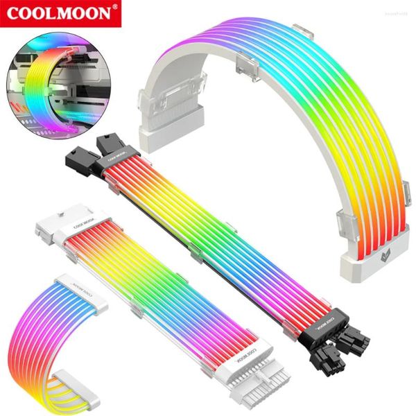 Raffreddamenti per computer COOLMOON ARGB 8Pin/24Pin Cavo di prolunga della scheda madre Filo 5V 3PINx2 4PIN Custodia per PC Alimentatore Linea decorativa Striscia della lampada