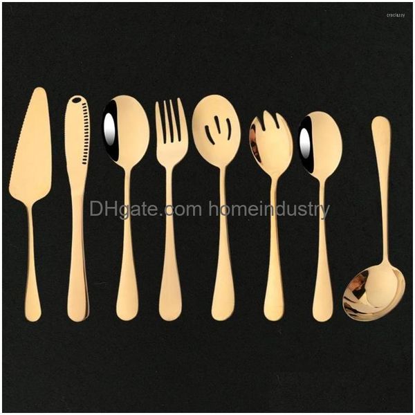 Set di stoviglie 8 pezzi posate in oro utensili da portata set buffet catering posate colino cucchiai forchetta burro coltello Sierware Drop Deliv Dh4Tq