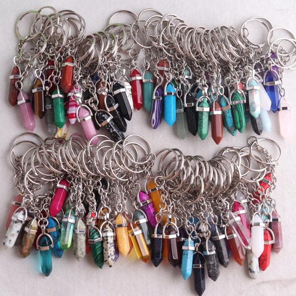 Kolye Kolyeleri 100 PCS/Lot Doğal Taş Bullet Altıgen Keychain İyileştirme Enerji Mücevher Sarkık Sarkık Dökme Toptan Ürünler İş İçin