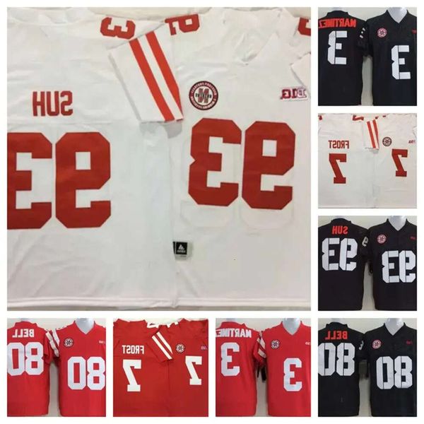 Maglia da calcio Huskers Nebraska Disponibile 3 MARTINEZ 7 Scott Frost 93 Ndamukong Suh 80 Kenny Bell Maglia cucita ricamo Donna Gioventù Alta 9