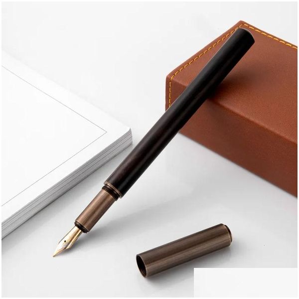 Çeşme kalemleri toptan retro sandal ağacı bronz çeşme kalemi 05mm lüks ahşap ofis iş yazma sanat kaligrafi kalem hediyeleri st dhgjr