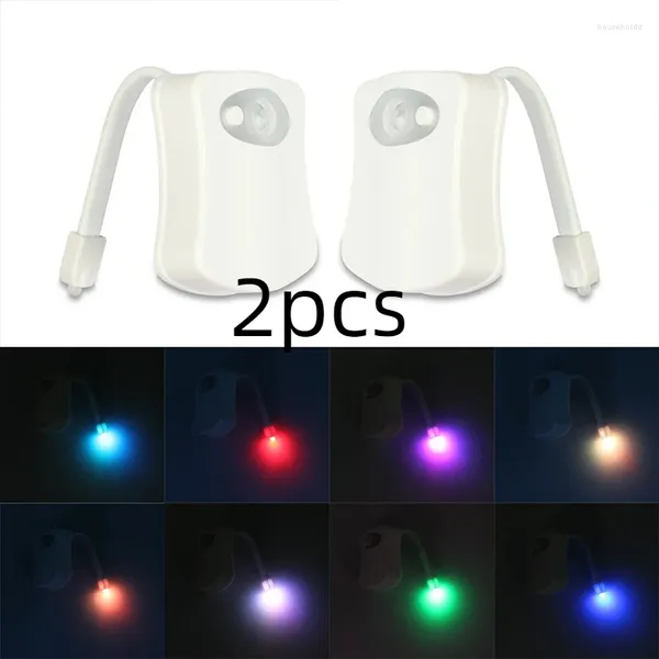 Luzes noturnas 2 pcs LED luz de vaso sanitário pir sensor de movimento lâmpada 8 cores backlight wc tigela assento banheiro para crianças