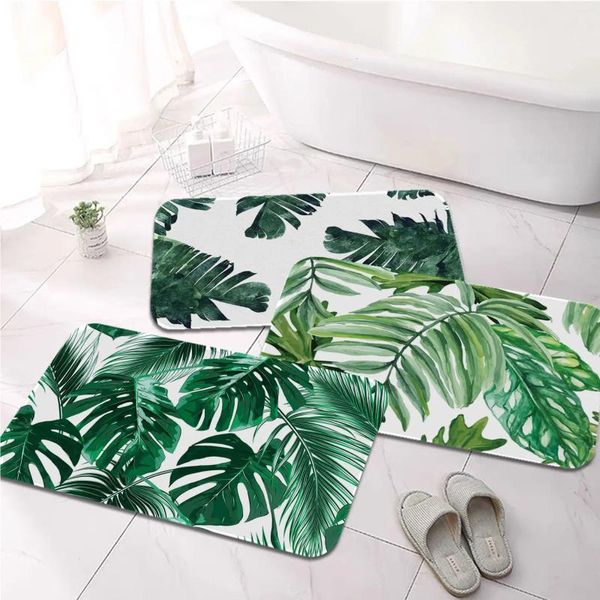 Tappeti Foglia di palma tropicale Cactus Decorazione Monstera Tappetini per cucina 50x80 Tappeto in velluto Zerbino Pavimento interno Tappeto antiscivolo per bagno