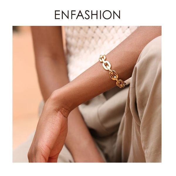 Enfashion Pure Form Medium Link Kette Manschette Armbänder Armreifen Für Frauen Gold Farbe Mode Schmuck Schmuck Pulseiras BF182033 V264C