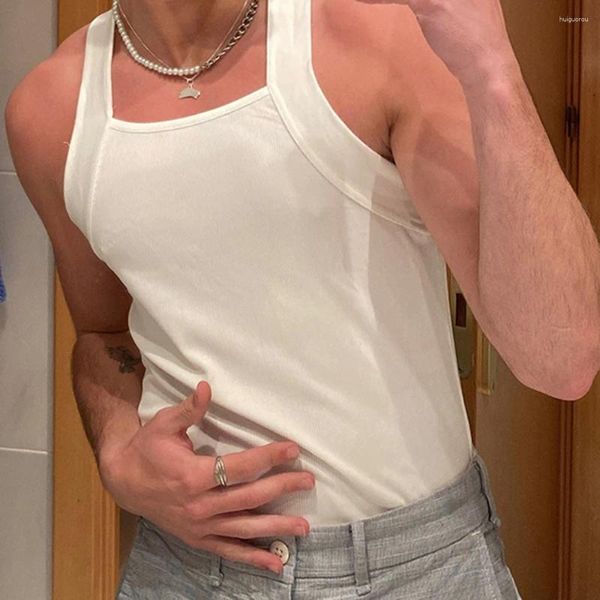 Männer Tank Tops 2024 Mode Männer Solide Oansatz Ärmellose Dünne Tees Urlaub Casual Westen Streetwear Sexy Fitness Leibchen