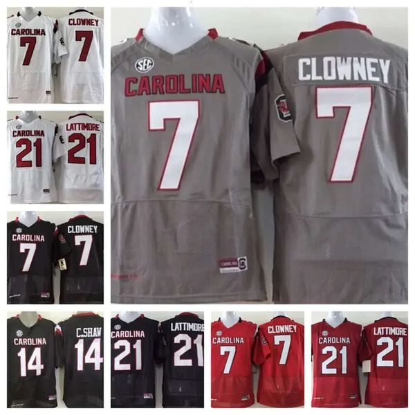 College South Carolina Gamecock Football Jersey Auf Lager 7 Jadeveon Clowney 21 Marcus Lattimore 14 Connor Shaw Genähtes Jersey-Stickerei H High igh